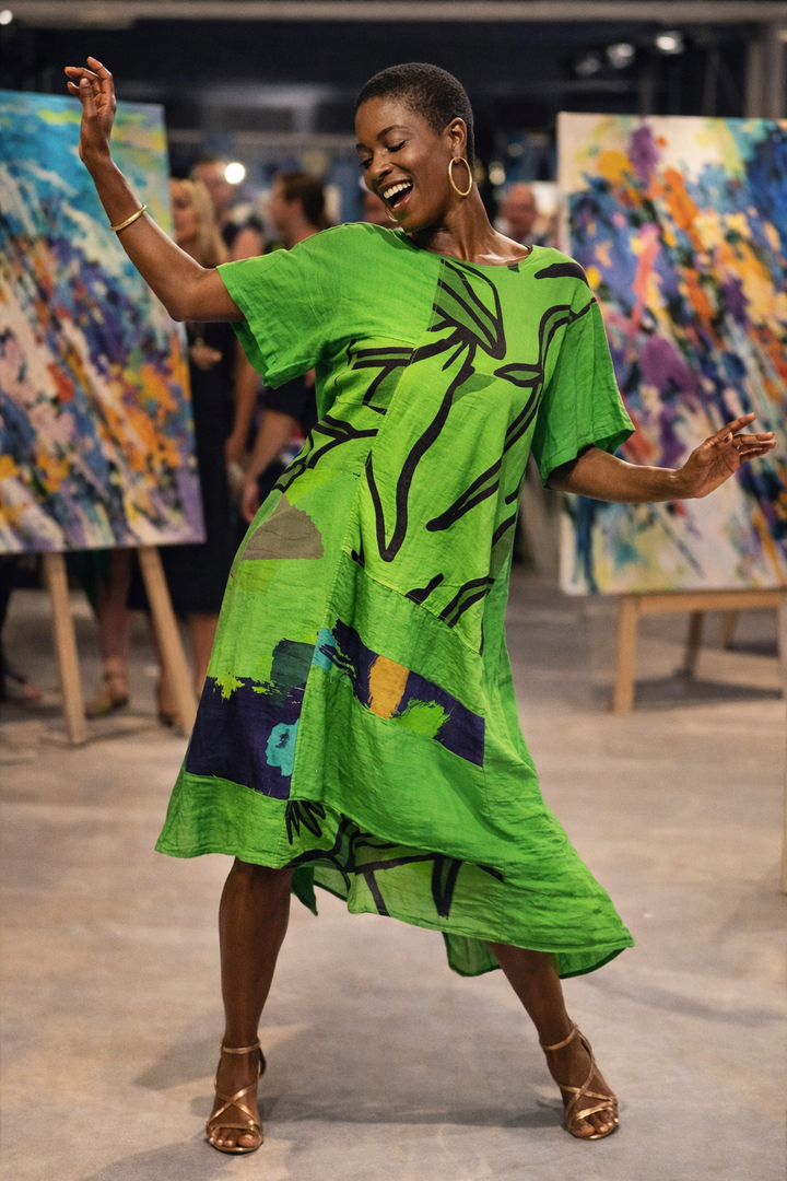 MIX MEDIA LINEN DRESS