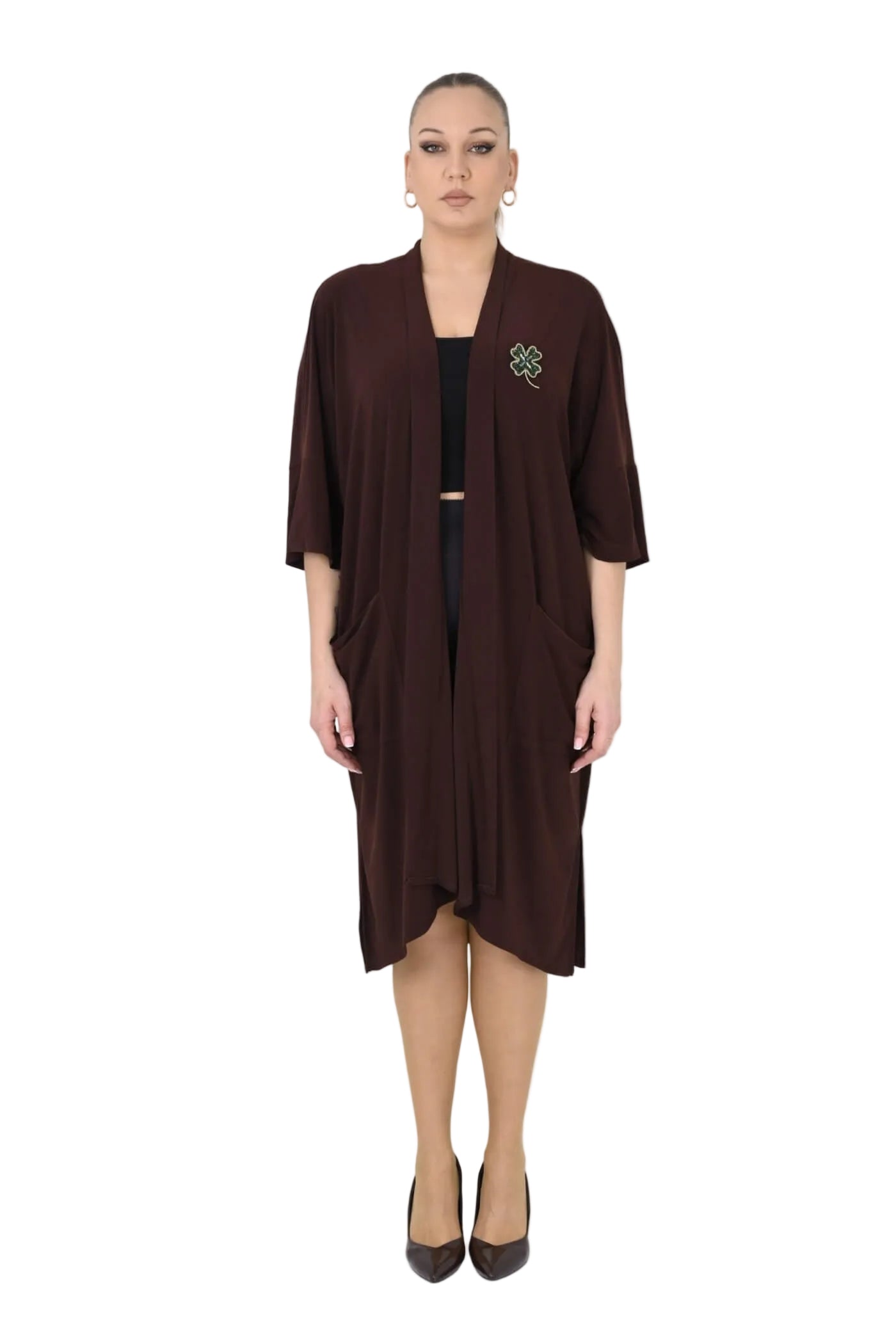 Stretch Knit Cardigan | Purple & Brown