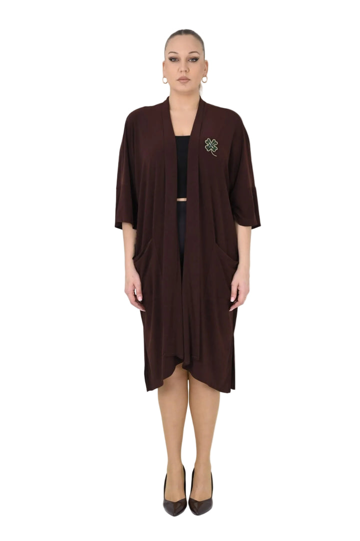 Stretch Knit Cardigan | Purple & Brown