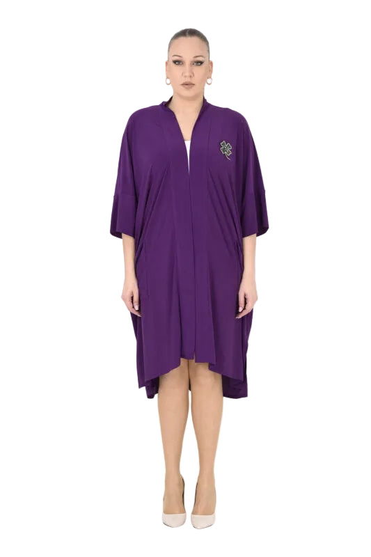 Stretch Knit Cardigan | Purple & Brown