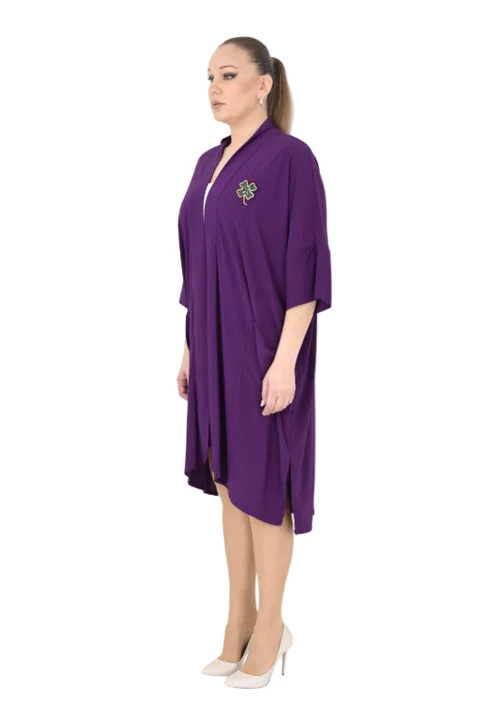 Stretch Knit Cardigan | Purple & Brown