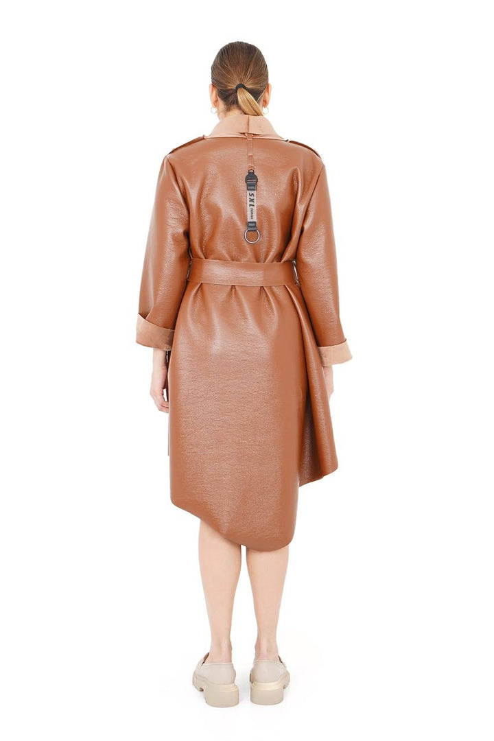 FAUX LEATHER FLEECE LINE COAT