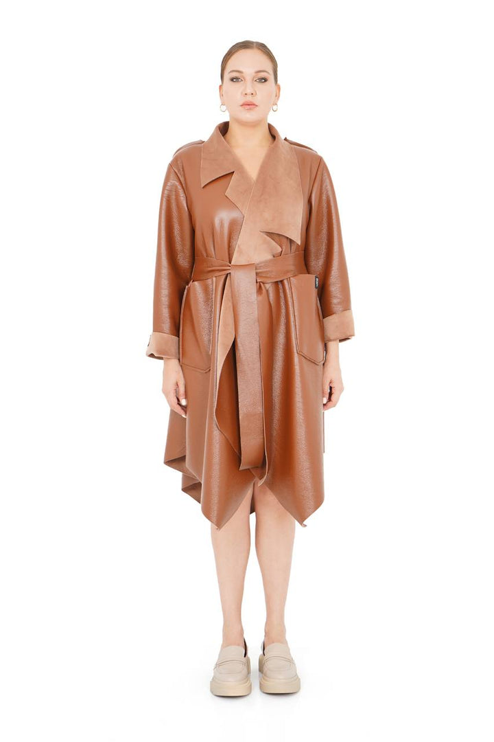 FAUX LEATHER FLEECE LINE COAT