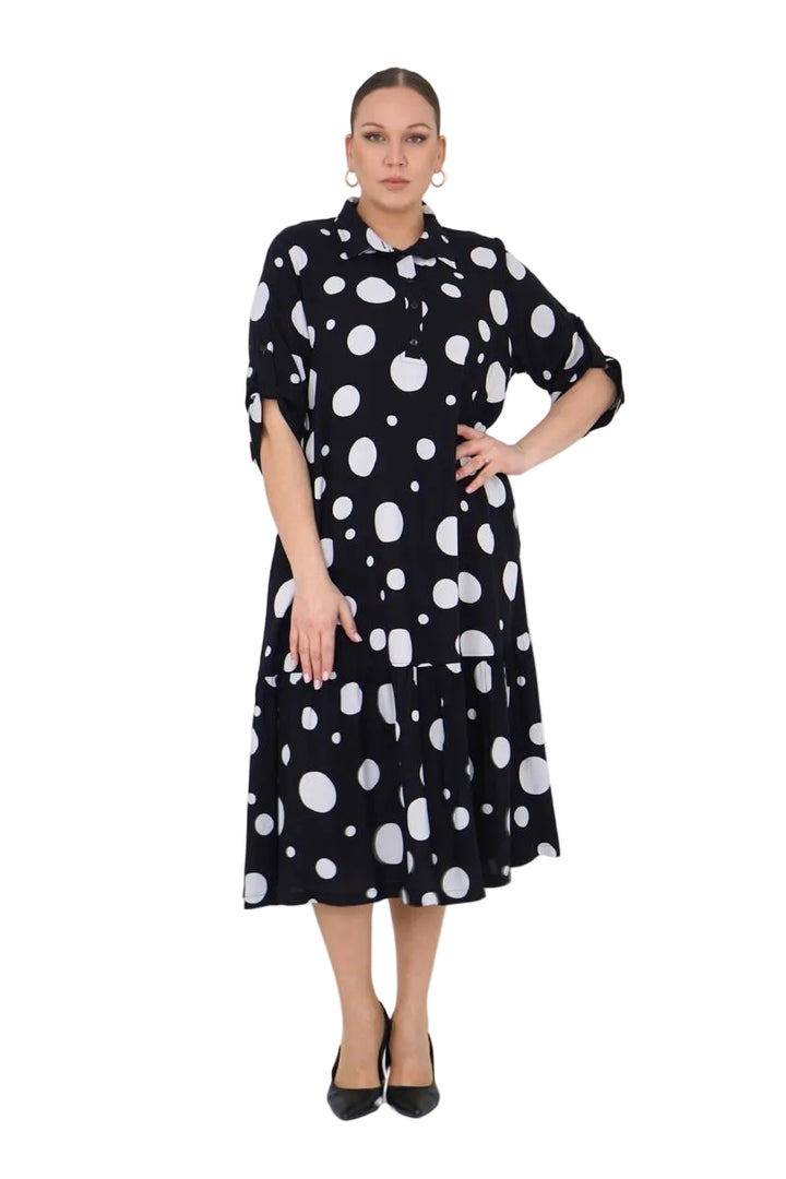 BLACK  ANDW WHITE DOTS DRESS