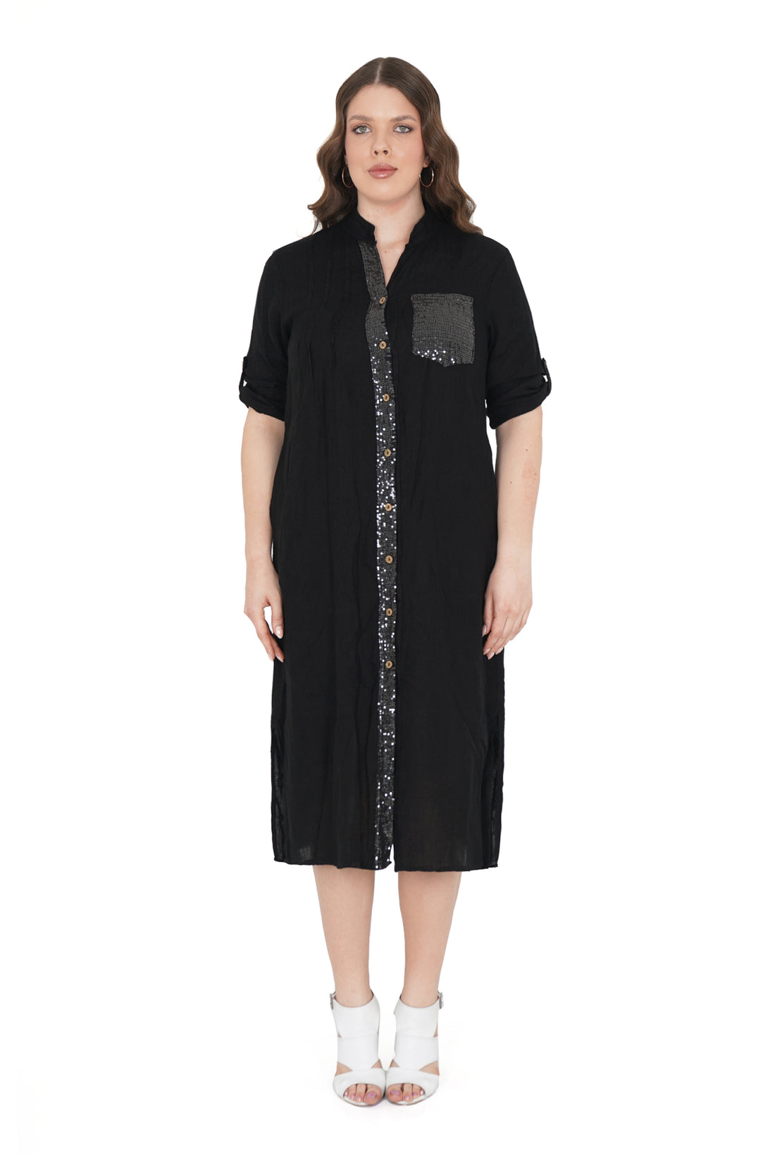 BUTTON DOWN NATURAL LINEN SHIRT DRESS