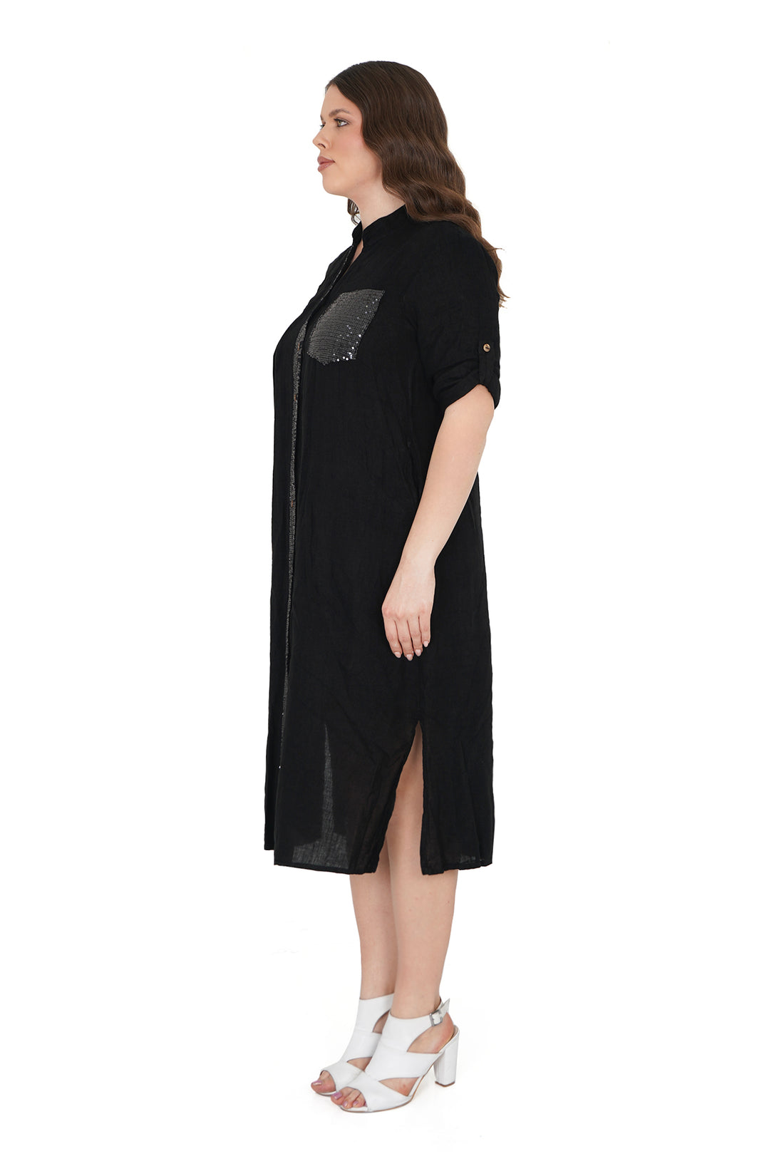 BUTTON DOWN NATURAL LINEN SHIRT DRESS
