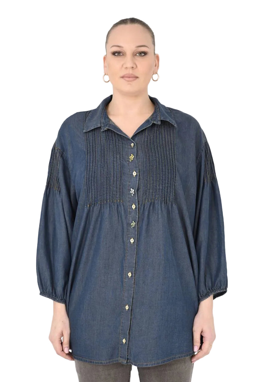 B4001 PLEATTED DEMIN SHIRT