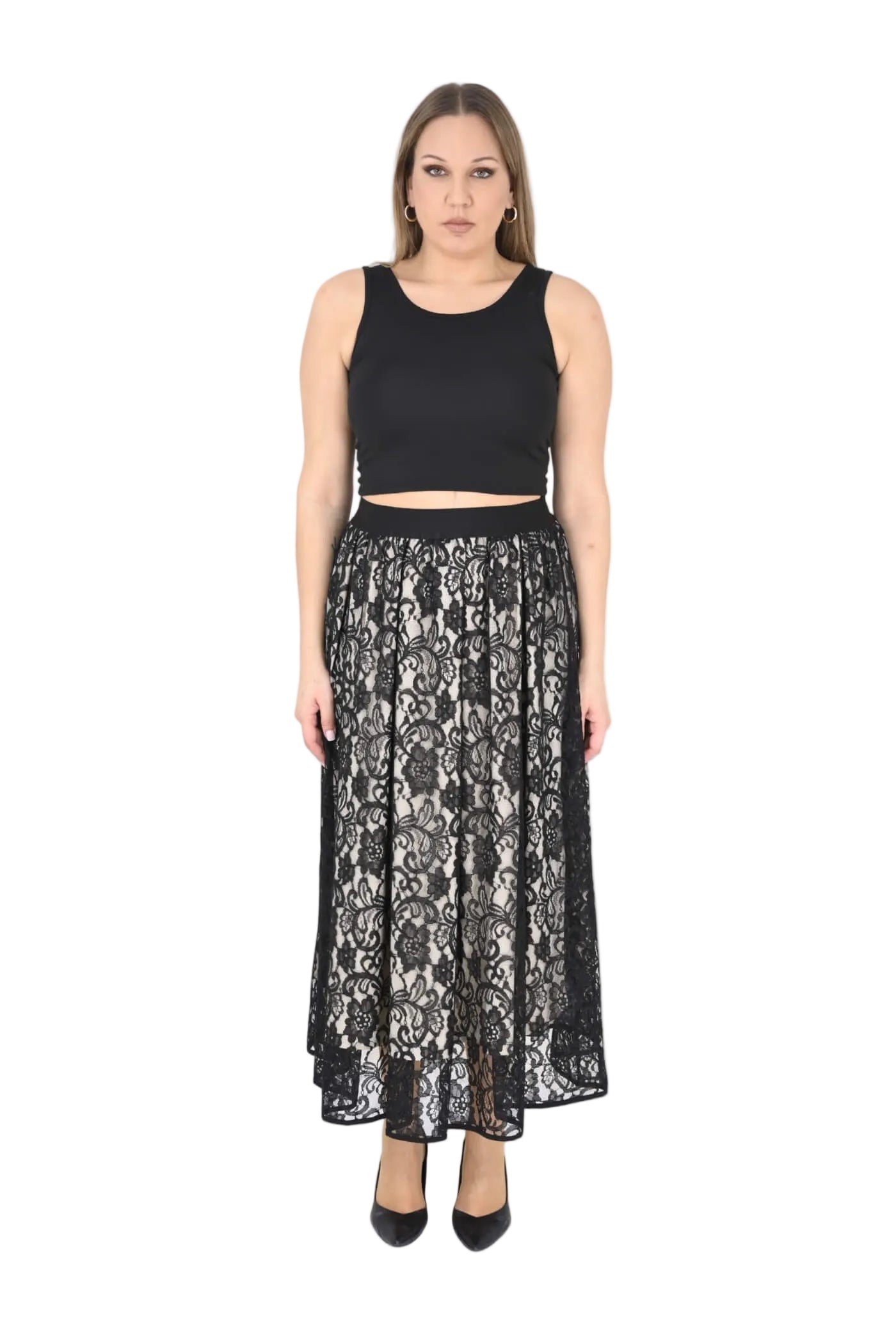 BLACK  2 PC JACKET/SKIRT SET LACE