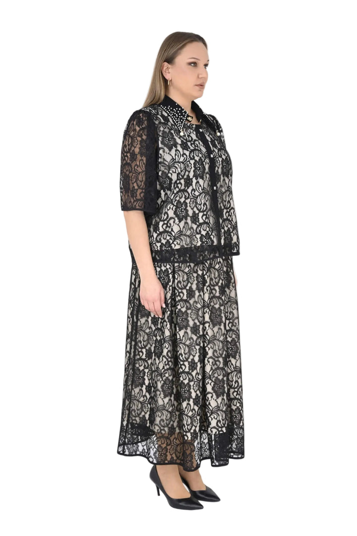 BLACK  2 PC JACKET/SKIRT SET LACE