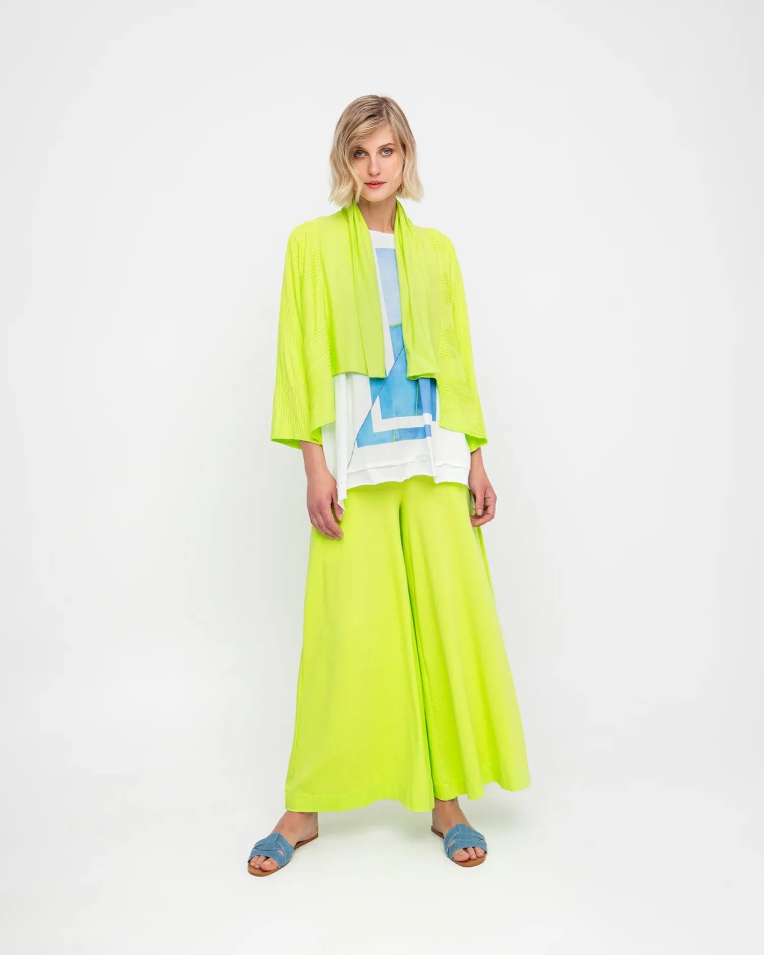 Ozai N Ku Drape Neck Racquet Cardigan, Lime