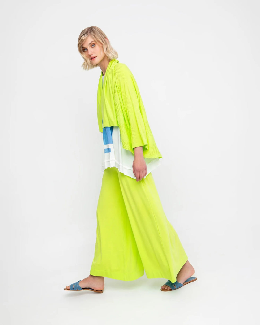 Ozai N Ku Drape Neck Racquet Cardigan, Lime