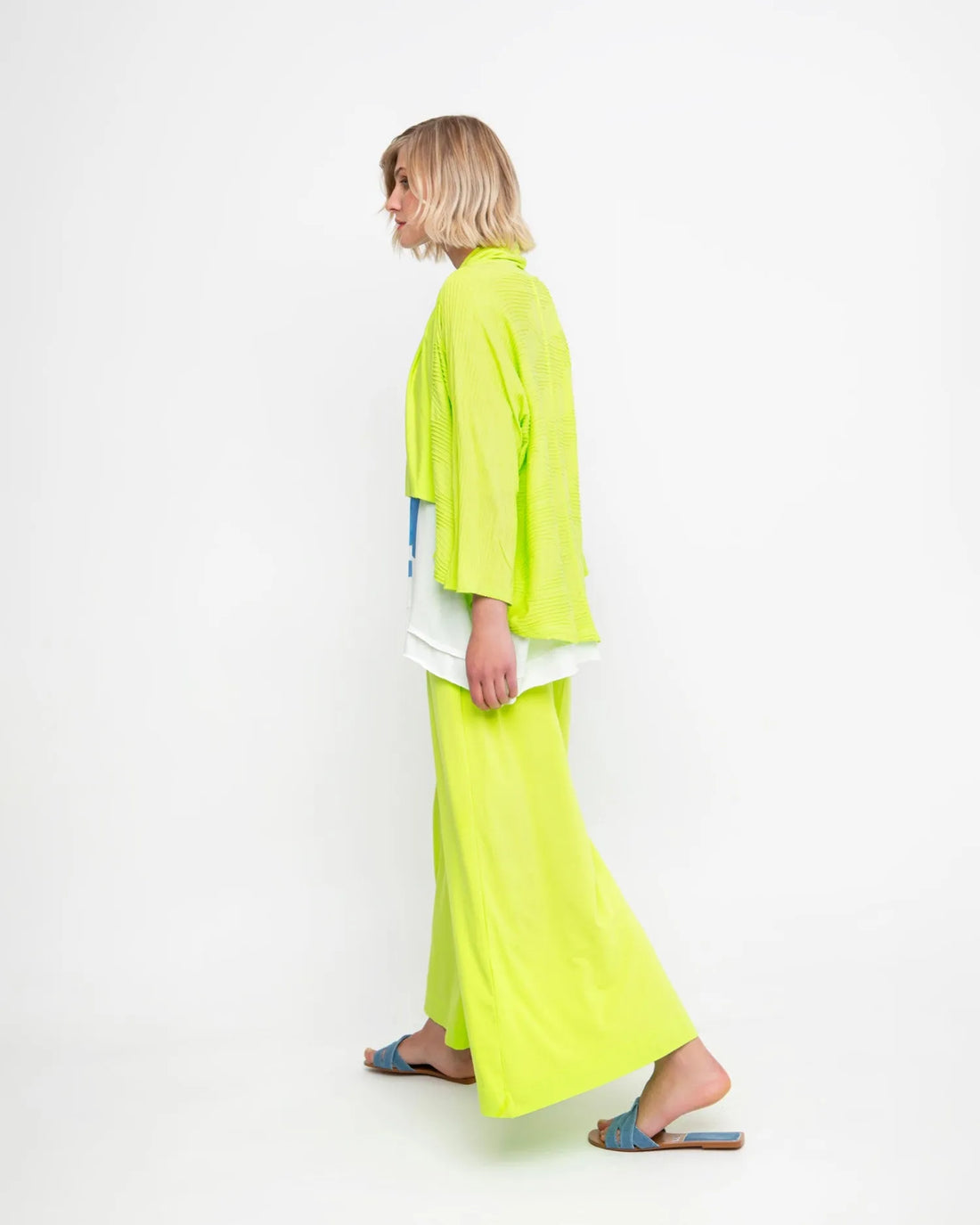 Ozai N Ku Drape Neck Racquet Cardigan, Lime