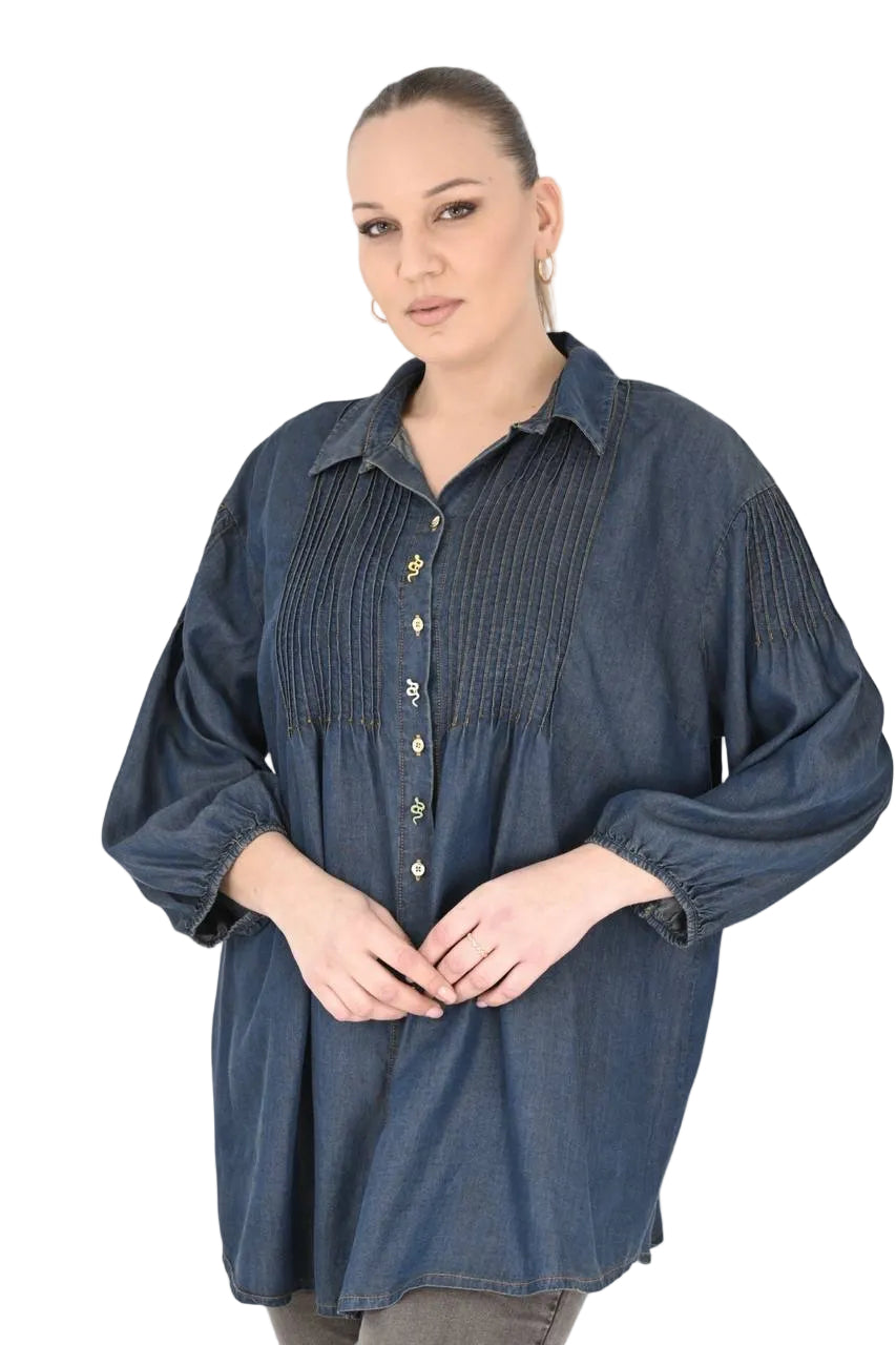 B4001 PLEATTED DEMIN SHIRT