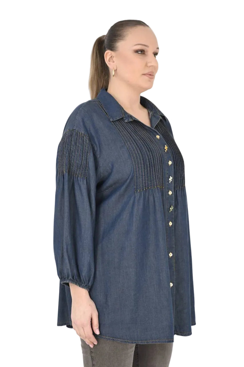 B4001 PLEATTED DEMIN SHIRT