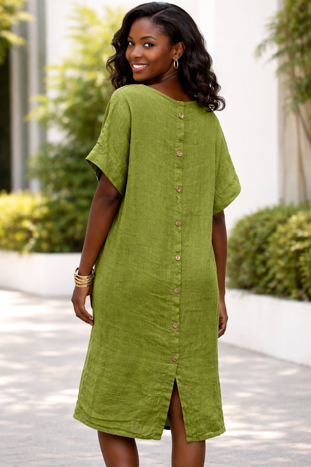 BUTTON BACK LINEN DRESS - TRANSPARENTE