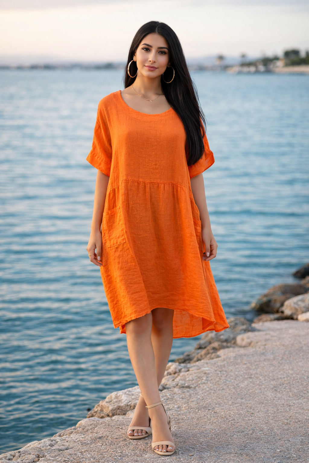 BUTTON BACK LINEN DRESS - TRANSPARENTE