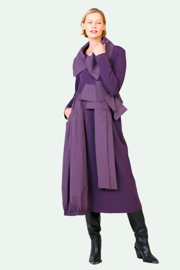 ARCHITECTURAL DETAIL JERSEY TAFFETA DRESS