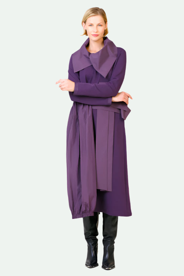 ARCHITECTURAL DETAIL JERSEY TAFFETA DRESS