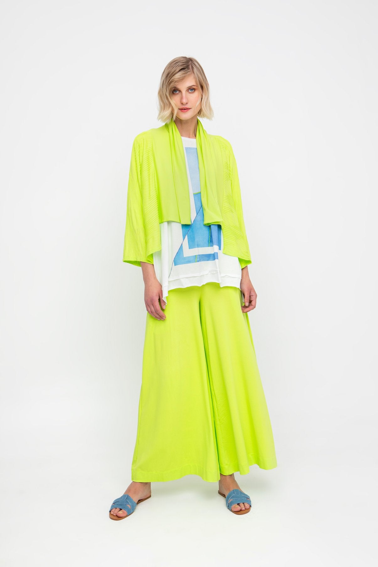 Ozai N Ku Drape Neck Racquet Cardigan, Lime