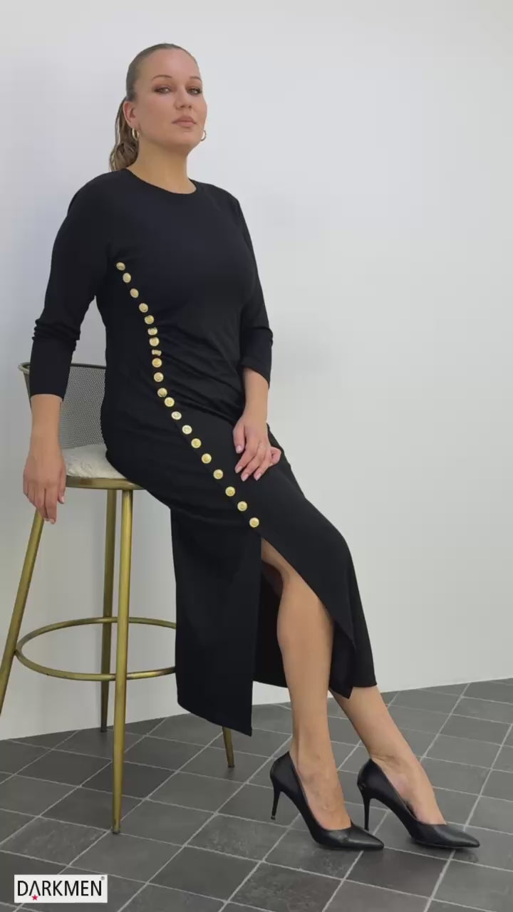 Button Side Dress Midi
