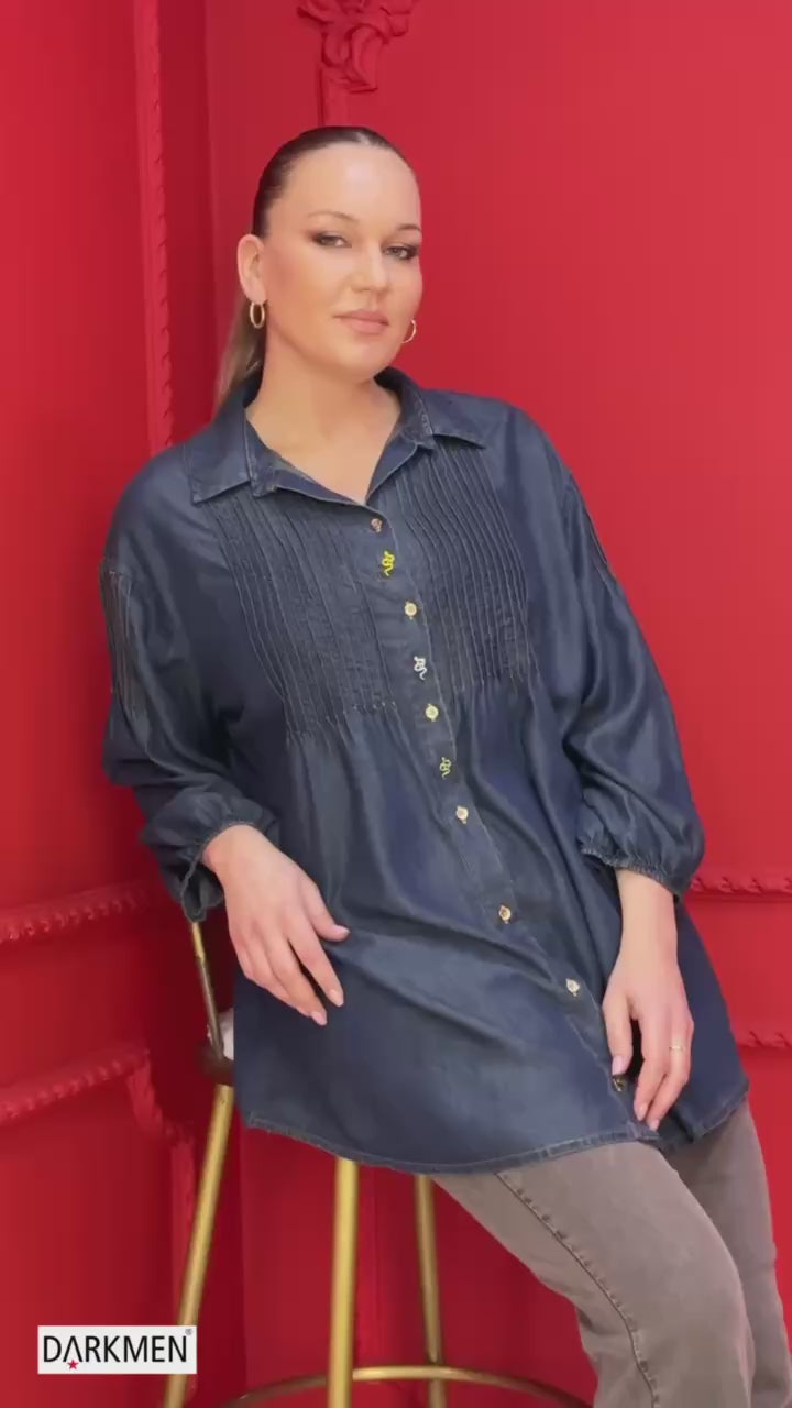 B4001 PLEATTED DEMIN SHIRT