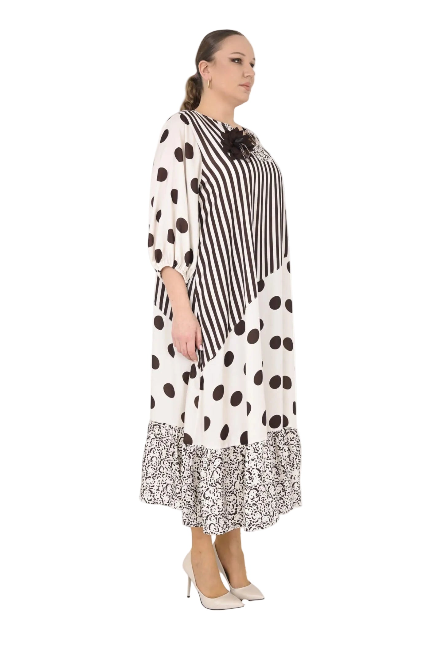 B4057 Mix Media Maxi Dress