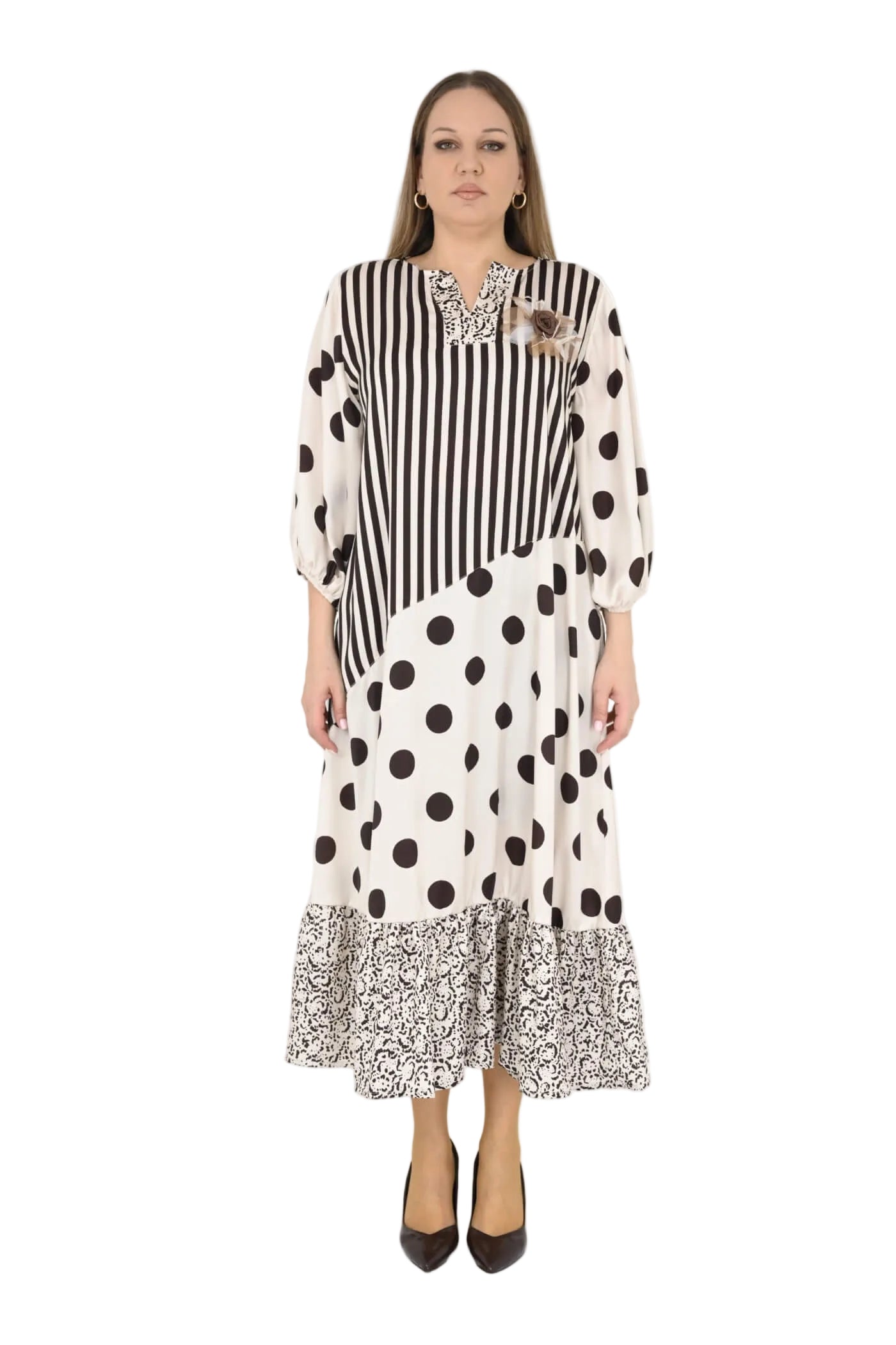 B4057 Mix Media Maxi Dress