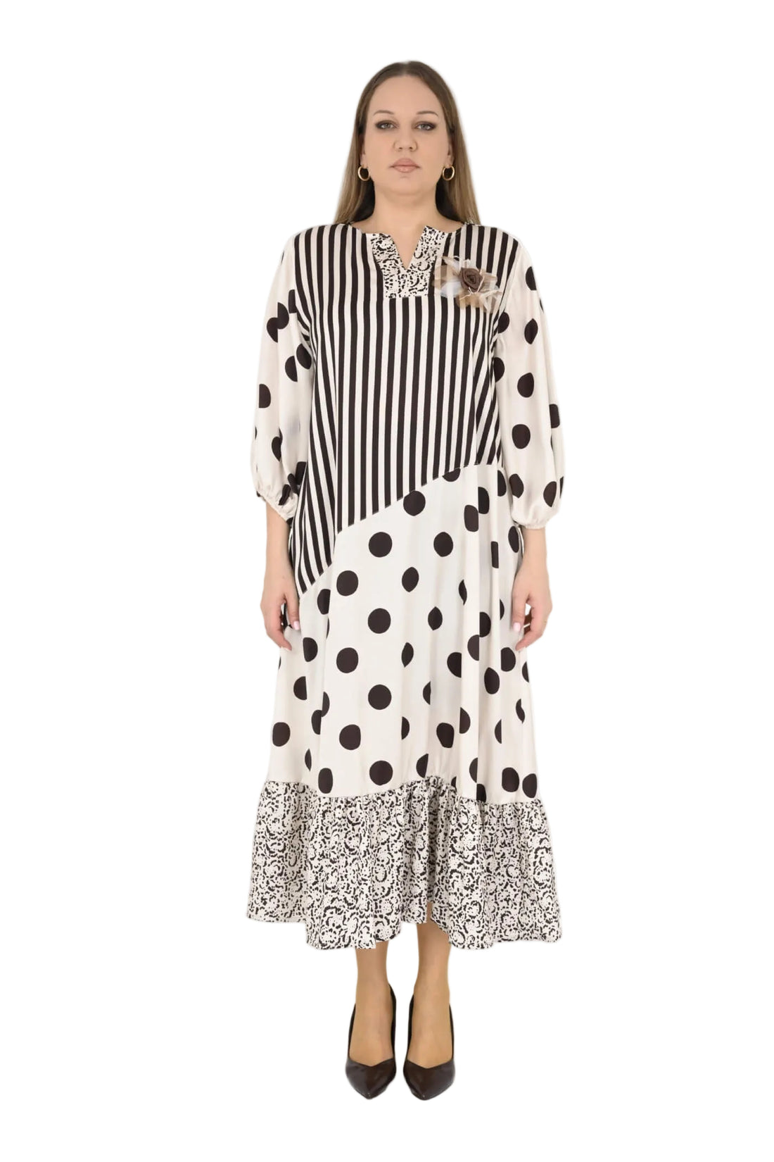 B4057 Mix Media Maxi Dress
