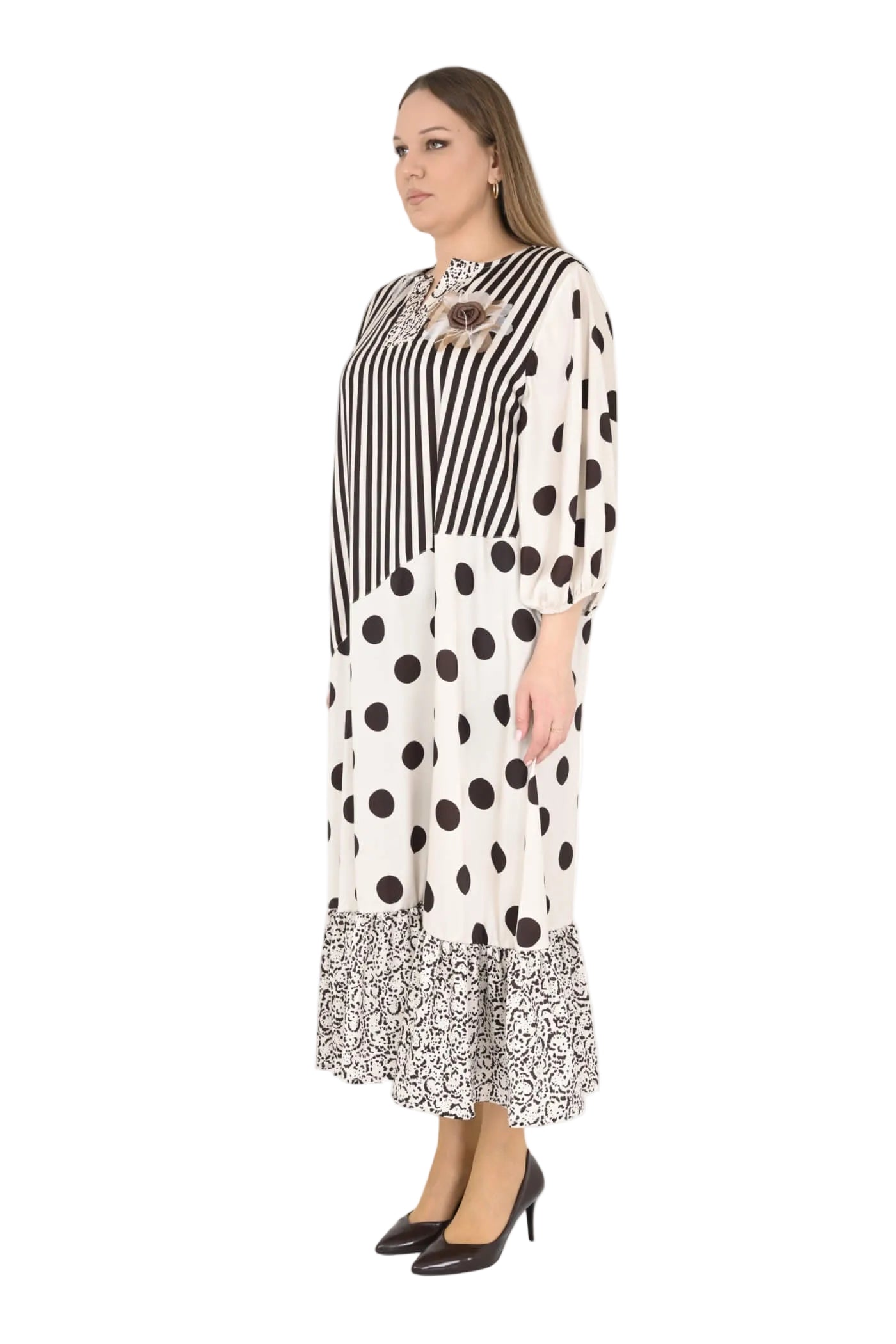 B4057 Mix Media Maxi Dress