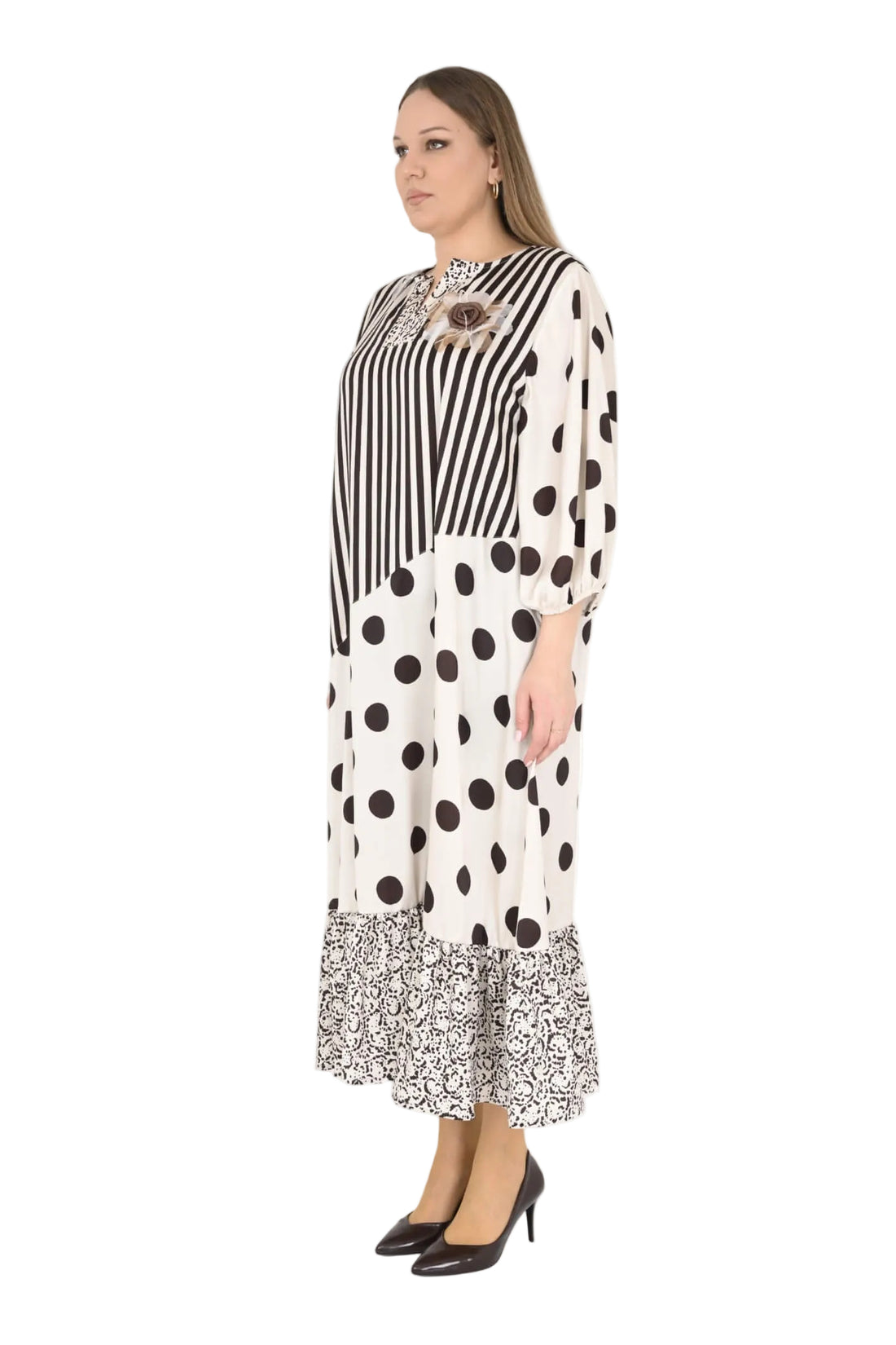 B4057 Mix Media Maxi Dress
